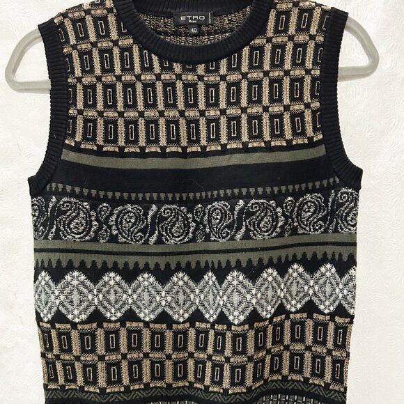 Etro Sweaters - ETRO Milano Sweater Knit Tank Sleeveless Top Black Gold Size 40 US 4